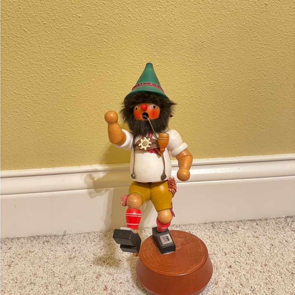 Vintage German Wood Smoker, Incense Cone Burner, Rotating Music Box